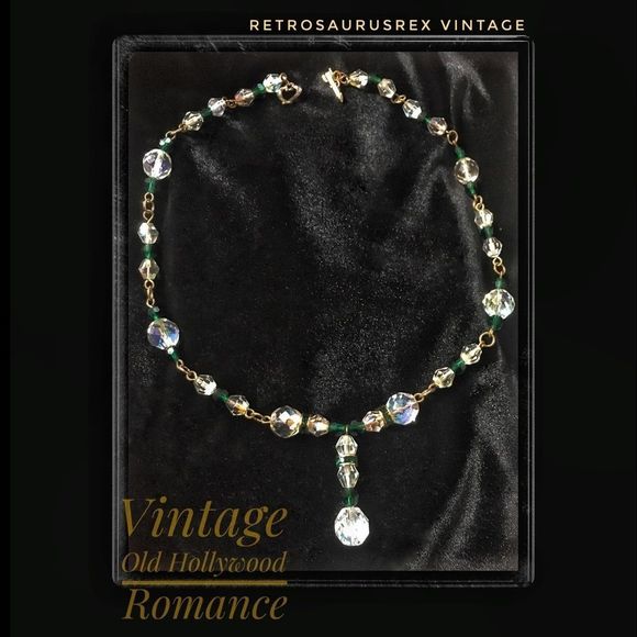 Vintage Crystal & Emerald Old Hollywood Necklace - Picture 6 of 8